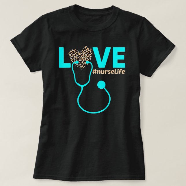 T-shirt Nurse Life RN LPN CNA Healthcare Cheetah Heart (Design devant)