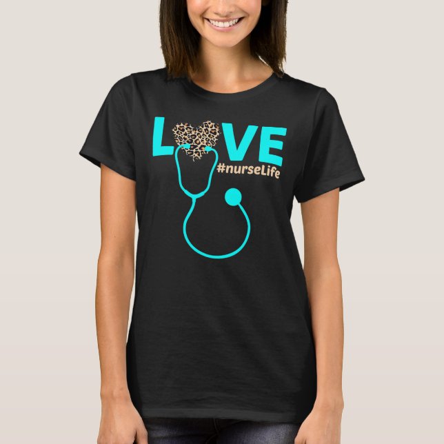 T-shirt Nurse Life RN LPN CNA Healthcare Cheetah Heart (Devant)