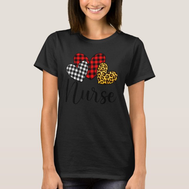 T-shirt Nurse Valentines Day Red Plaid Leopard Family Matc (Devant)
