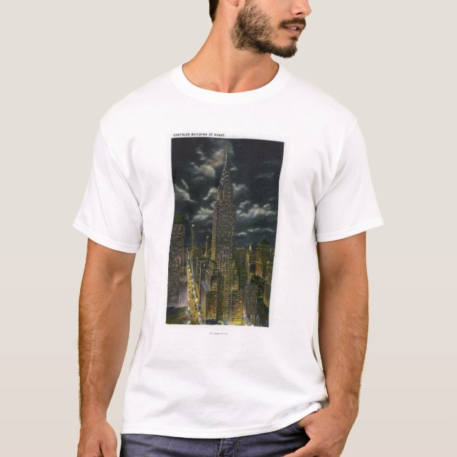 T-shirt NYC, nouveau bâtiment de YorkChrysler la nuit # 2 (Devant)