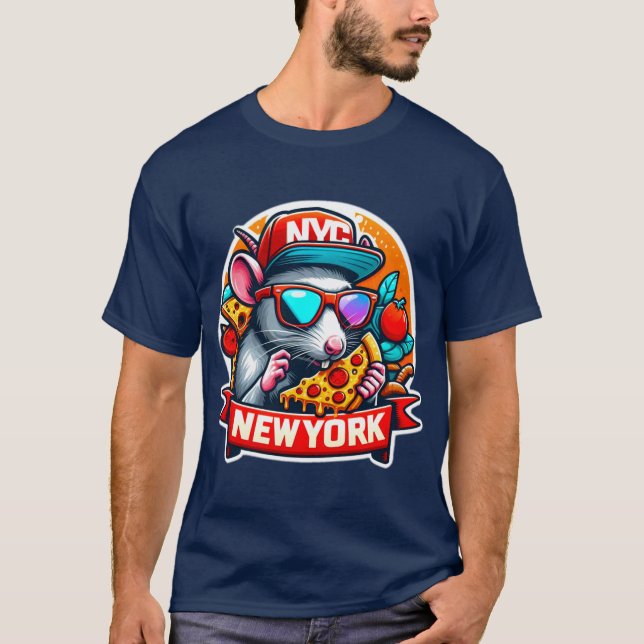 T-SHIRT NYC RAT MANGER NEW YORK PIZZA 2 (Devant)