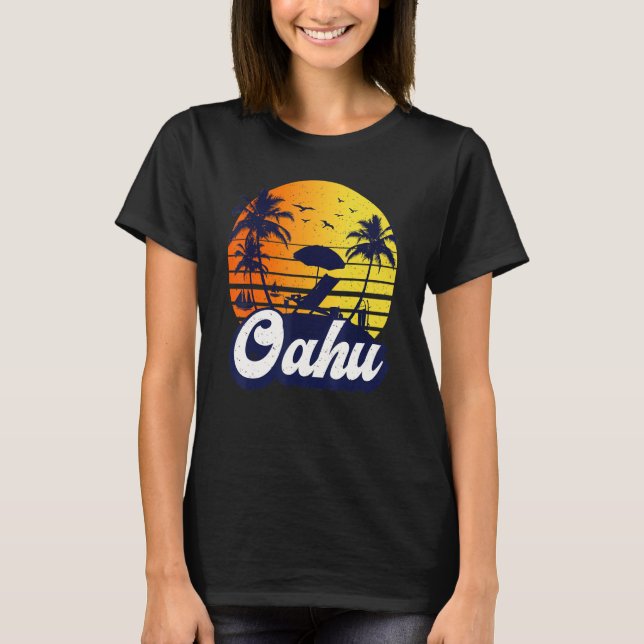 T-shirt Oahu Hawaii Hawaiian Sunset Beach Retro (Devant)