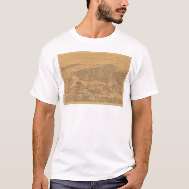 T-shirt Oakland, carte panoramique 1881 (1231A) de CA (Devant)