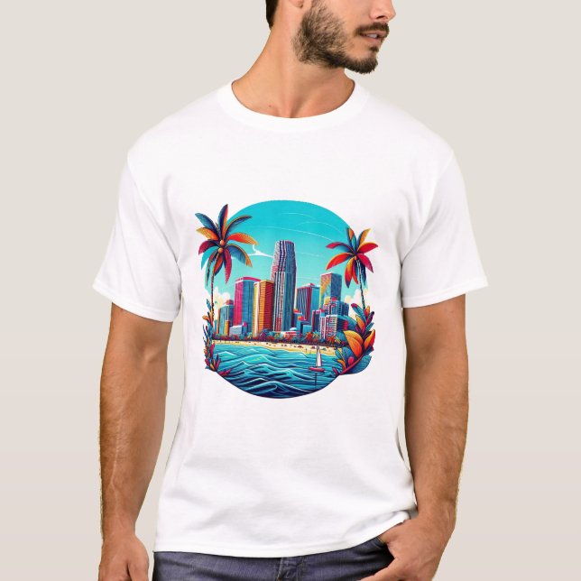 T-shirt Oasis de paysage urbain tropical (Devant)
