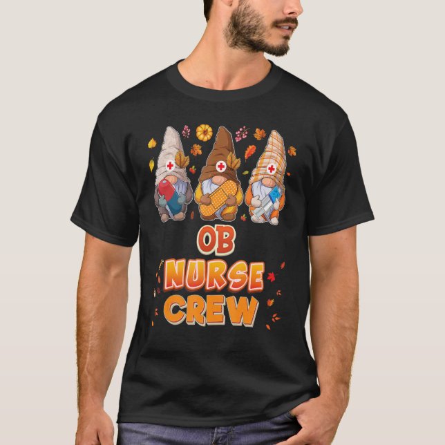 T-shirt OB Nurse Crew Gnomes Thanksgiving Grateful Fall Le (Devant)