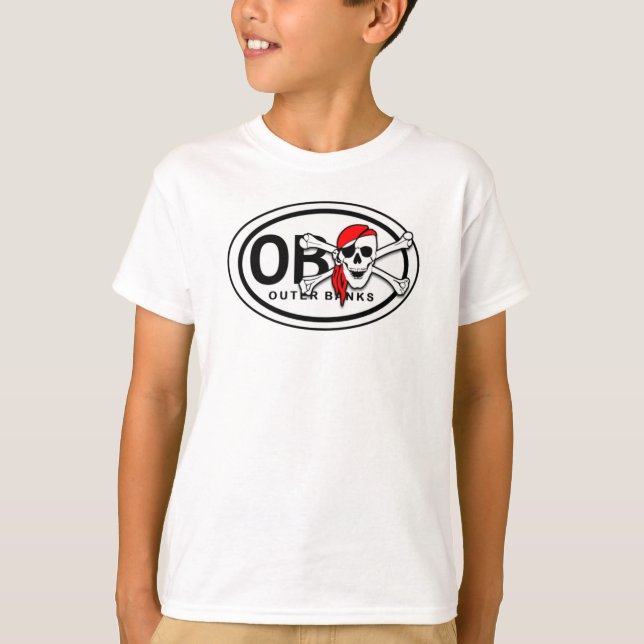 T-shirt OBX Skull and Crossbones Pirate Outer Banks NC (Devant)