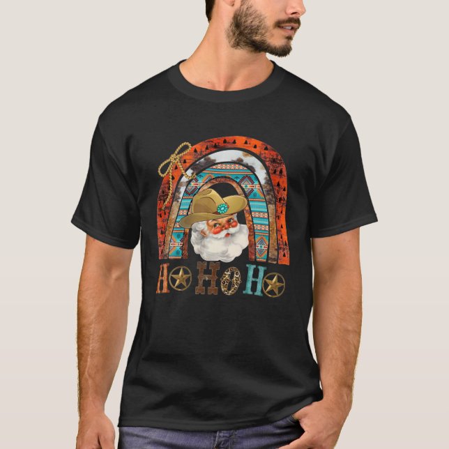 T-shirt Occidental Turquoise Aztec Père Noël Ho-Ho-Ho Funn (Devant)