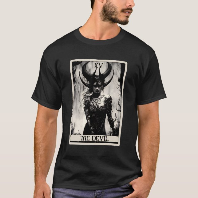 T-shirt Occult Dark Horror La Devil Tarot Card (Devant)