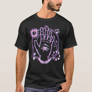 T-shirt Occult Gothique Vintage main et Lune Rose Witcher 