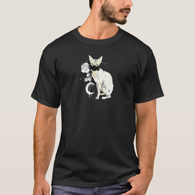 T-shirt Occult Moon Rose Witchcraft Sorcière Sphynx Chat C (Devant)