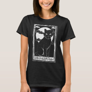T-shirt Occulte gothique Chat Noir Nuages Lune Carte Tarot