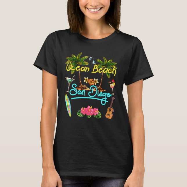 T-shirt Ocean Beach San Diego Summer Palm Surf Sun Set Pal (Devant)