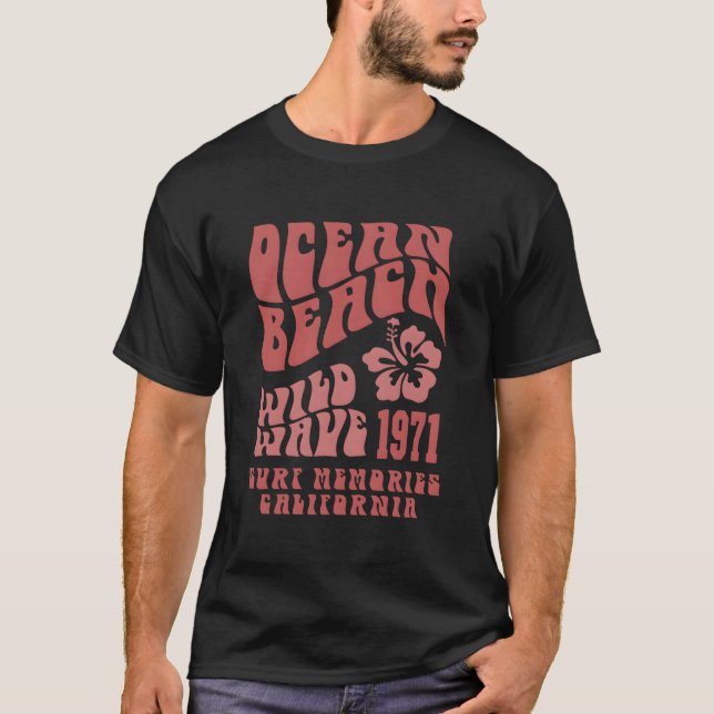 T-shirt Ocean Beach Wild Wave Surf Aesthetic Words On Back (Devant)