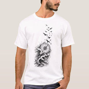 T-Shirt Océan Boussole Oiseaux Vague Aventure