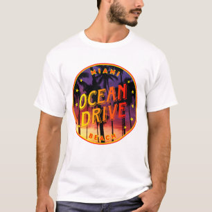 T-shirt Ocean Drive, Miami, Floride Les palmiers couchés d