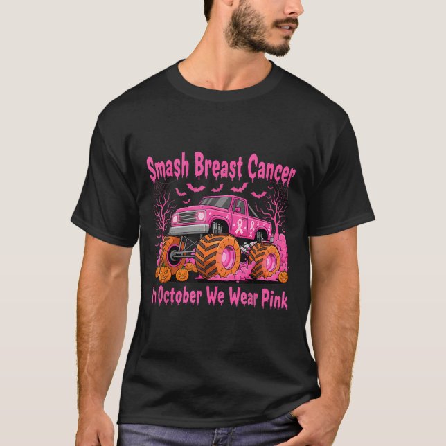 T-shirt October We Wear Nk Monster Truck Halloween Breast  (Devant)