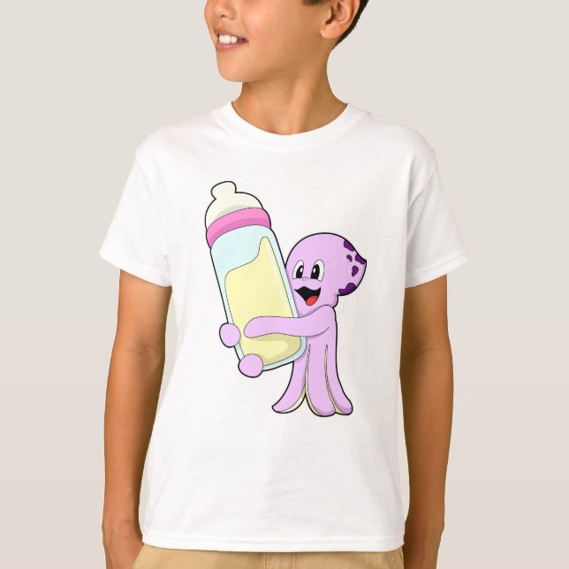 T-shirt Octopus avec Bébé Bouteille Lait (Devant)
