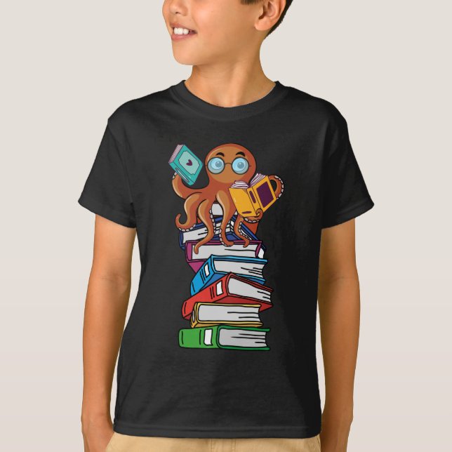 T-shirt Octopus Book Reading Kraken Library Humour Reader (Devant)