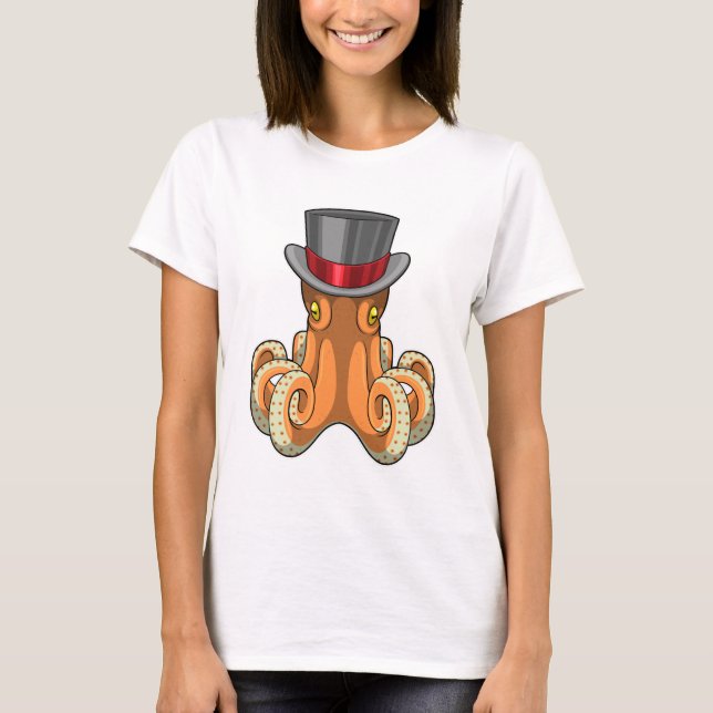 T-shirt Octopus comme Gentleman avec chapeau supérieur (Devant)