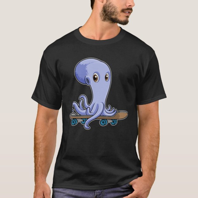 T-shirt Octopus comme patineur avec skateboard (Devant)