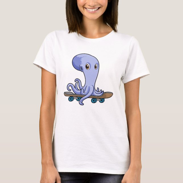 T-shirt Octopus comme patineur avec skateboard (Devant)