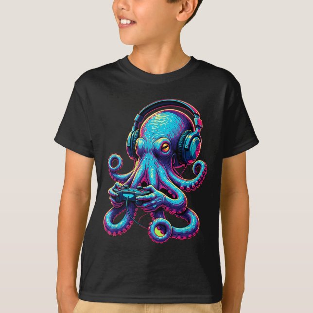 T-shirt Octopus Gaming Animal Video Games Funny Octopus  (Devant)