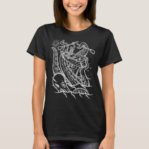 T-shirt Octopus Kraken Sea Monster Animal Sekelton Line Ar