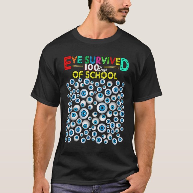 T-shirt Oeil A Survécu 100 Jours De Sondage Enseignant Enf (Devant)