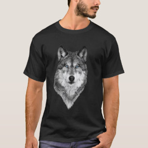 T-shirt Œil Intrépide Du Loup Face Impression Noir Et Blan