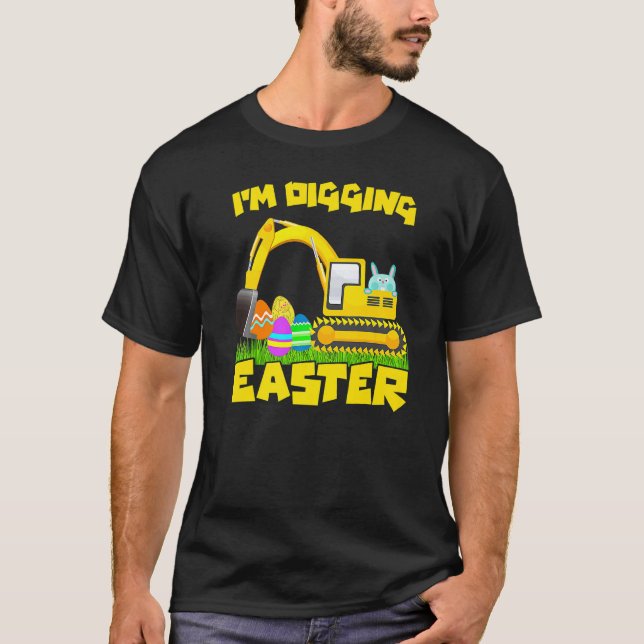 T-shirt OEufs de lapin de Pâques creusant tracteur Excavat (Devant)