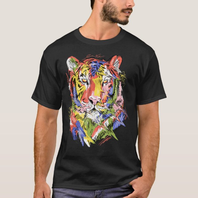 T-shirt OEuvre d'amoureux des animaux de Tiger coloré (Devant)