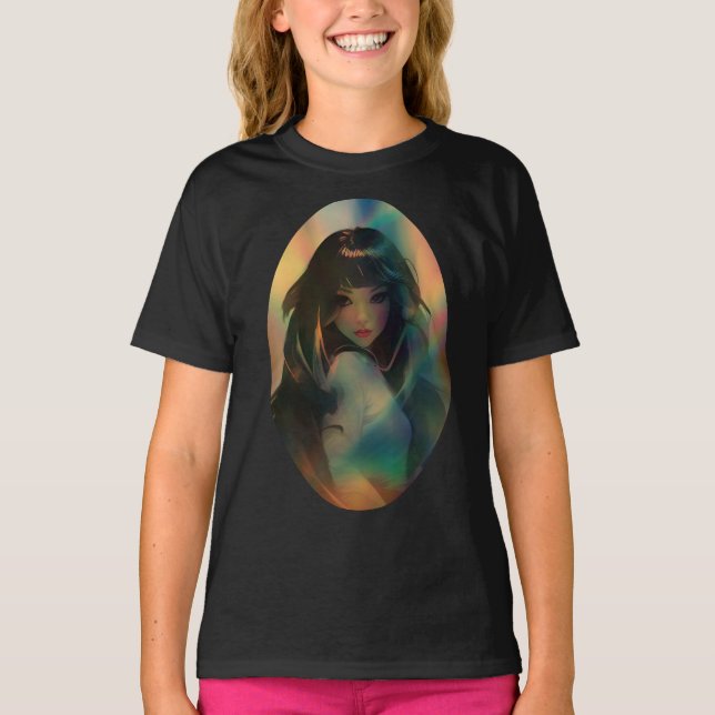 T-shirt Oeuvre d'Anime Girl entourée de Rainbow Light (Devant)