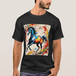 T-shirt Œuvre d'art colorisée représentant un cheval au ga
