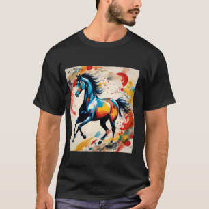 T-shirt Œuvre d'art colorisée représentant un cheval au ga