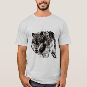 T-shirt Oeuvre d'art noir et blanc Wild Wolf