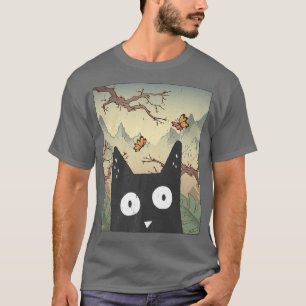T-shirt Oeuvre Kawaii Chat Japonaise Fleur de Cerise Aesth