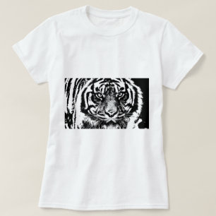 T-shirt OEuvre oculaire noir blanc Sumatra Bornéo Tiger