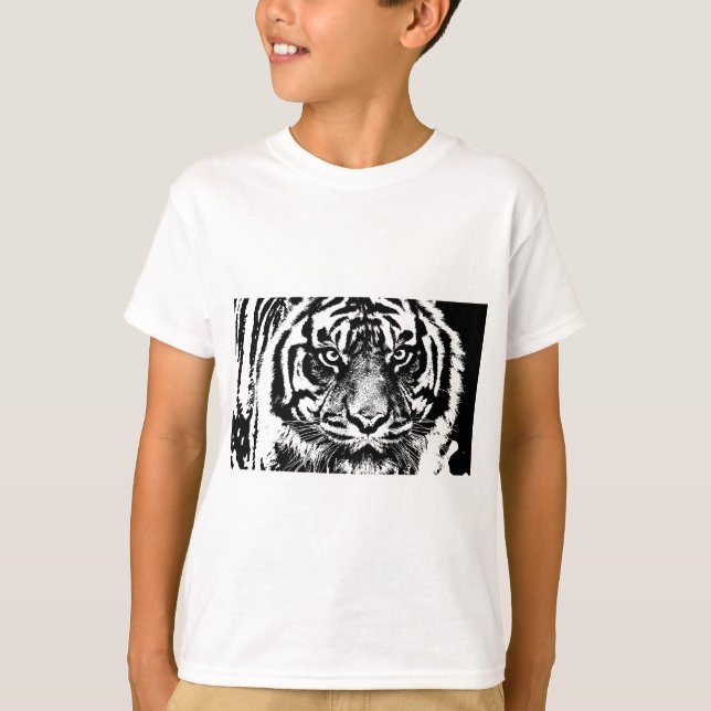 T-shirt OEuvre oculaire noir blanc Sumatra Bornéo Tiger (Devant)