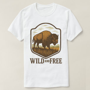 T-shirt Oeuvre sauvage et libre de bison Vintage
