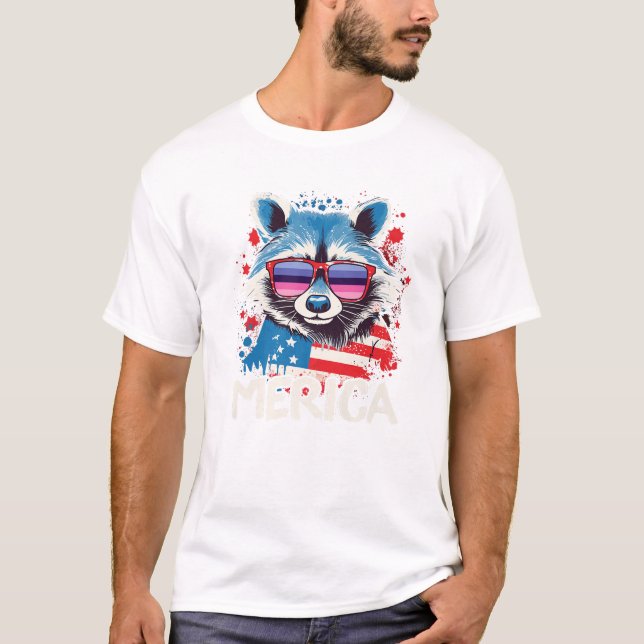 T-shirt Of July Merica Raccoon (Devant)