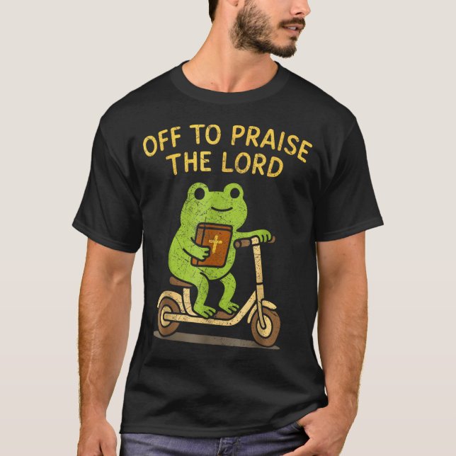 T-shirt Off To Praise The Lord Frog Christian  (Devant)