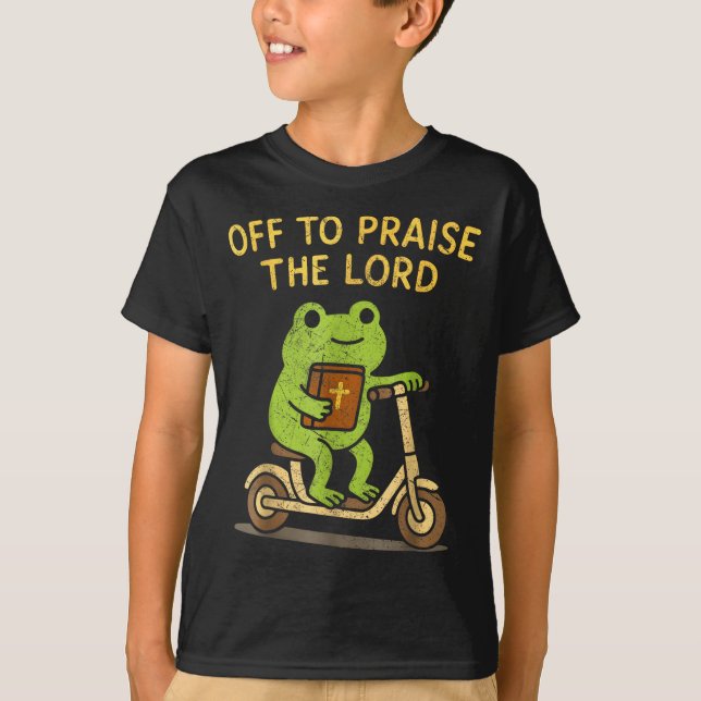 T-shirt Off To Praise The Lord Frog Christian  (Devant)
