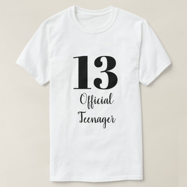 T-shirt Officielle Adolescent 13e Anniversaire Noir Blanc  (Design devant)