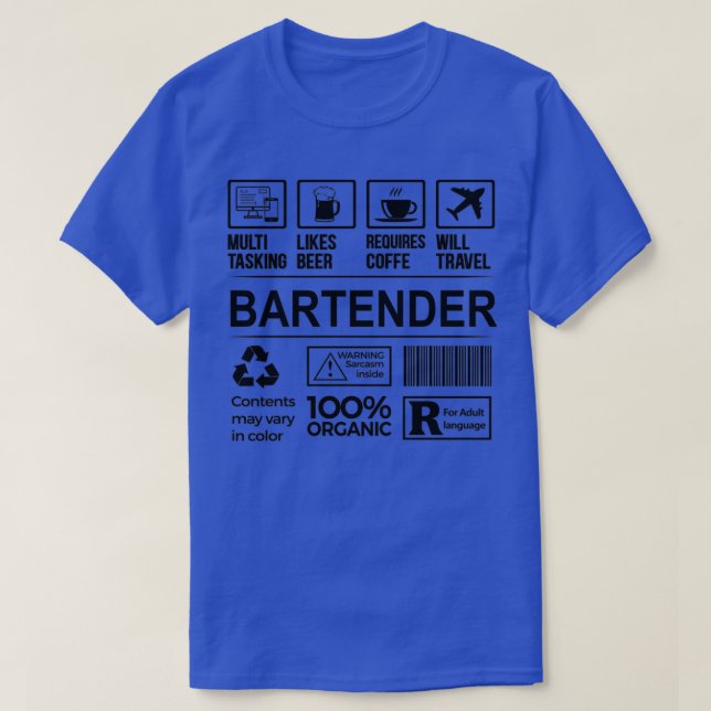 T-shirt Offre d'emploi certifiée multi-tâche Bartender (Design devant)