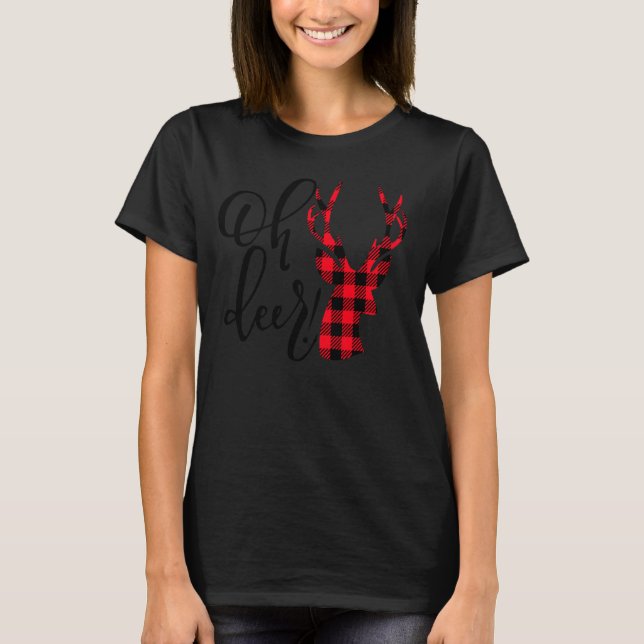 T-shirt Oh Deer Reindeer Red Plaid Buffalo Christmas Pajam (Devant)