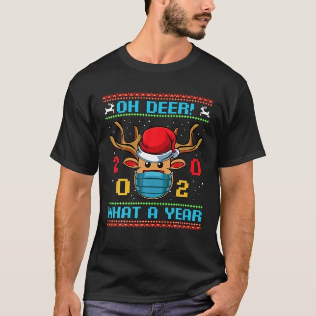 T-shirt Oh Deer What A Year 2020 Joyeux Noël Noël (Devant)