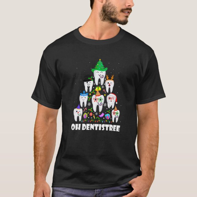 T-shirt Oh Dentistree Dental Christmas Tree Dentist Assis (Devant)