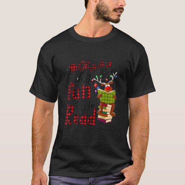 T-shirt Oh What Fun It Is To Read Christmas Reindeer Leopa (Devant)