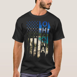 T-shirt Ohana hawaii Summer Sunset Drapeau américain Patri