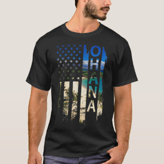 T-shirt Ohana hawaii Summer Sunset Drapeau américain Patri